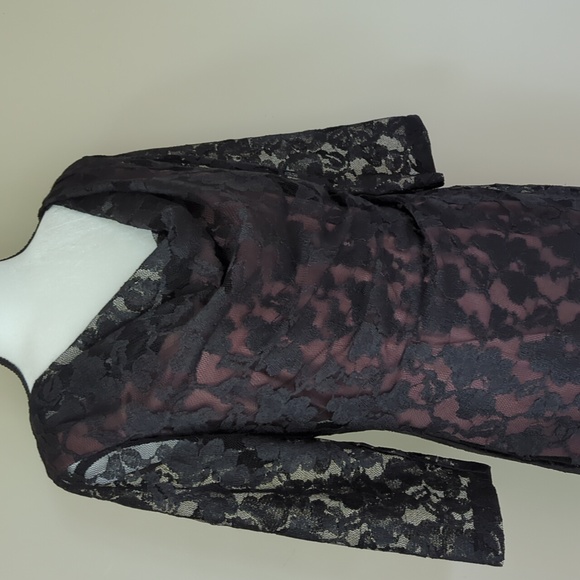 Coldwater Creek Lace Floral Cowl Neck Ruched Formal Dress 8 Black Brown - Picture 7 of 16